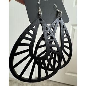 Coachella And Chill Laser-Cut Black Wooden Teardrop Dangle/Drop Earrings NEW